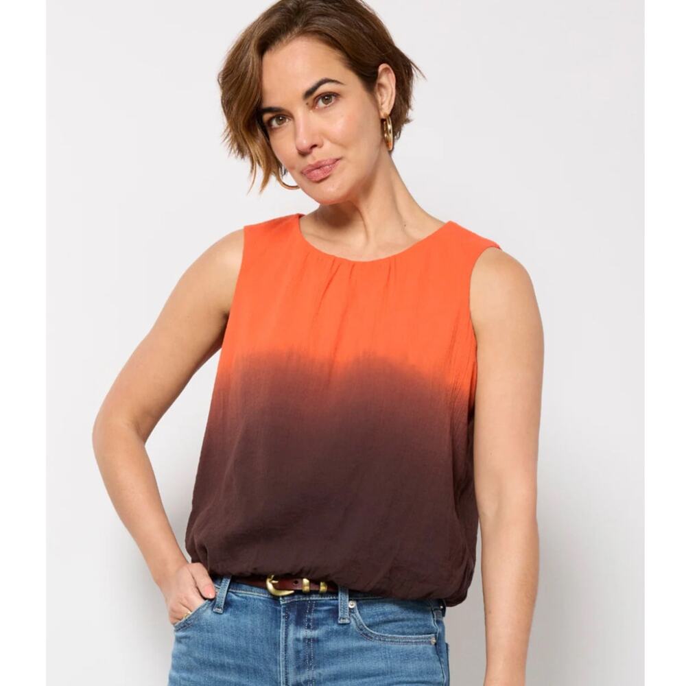 NWT Evereve Skye Dip Dye Bubble Top‎ in Red Combo